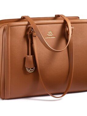 Laptop Bag for Women, Large Capacity Leather Computer Tote Bag, Waterproof Work